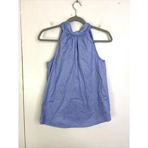 J Crew Top Womens 00 Oxford Sleeveless High Neck Bow Tie Halter Cotton Blue